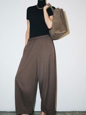 Zara Women's Wide Leg Pant Brown 9479/042/700 Size Medium